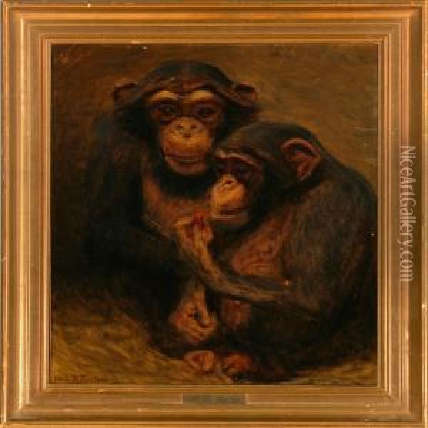 Two Monkeys Oil Painting - Vilhelm Theodor Fischer