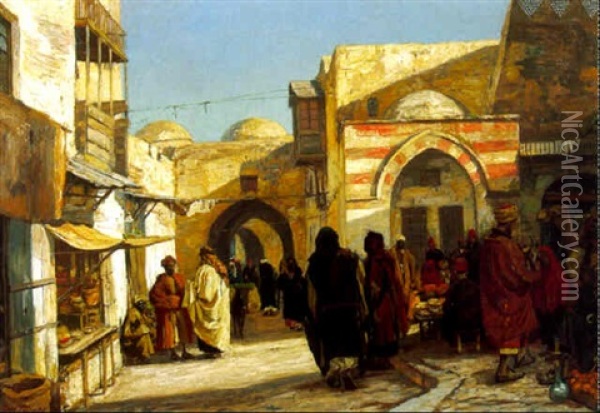 Scene De Marche A Jerusalem Oil Painting - Georg Macco