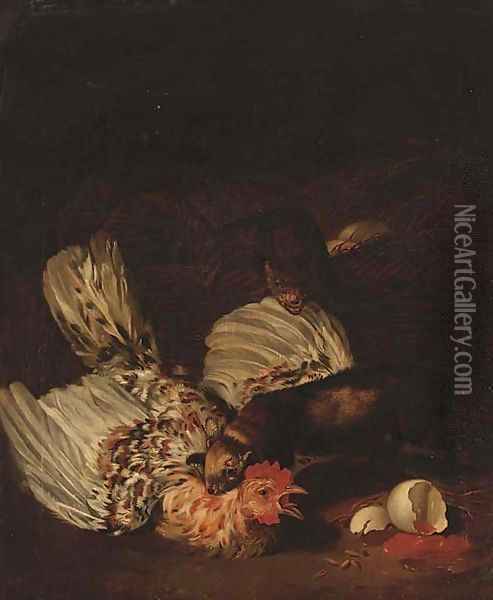 Poultry disturbed by the polecats Oil Painting - Jan Weenix II