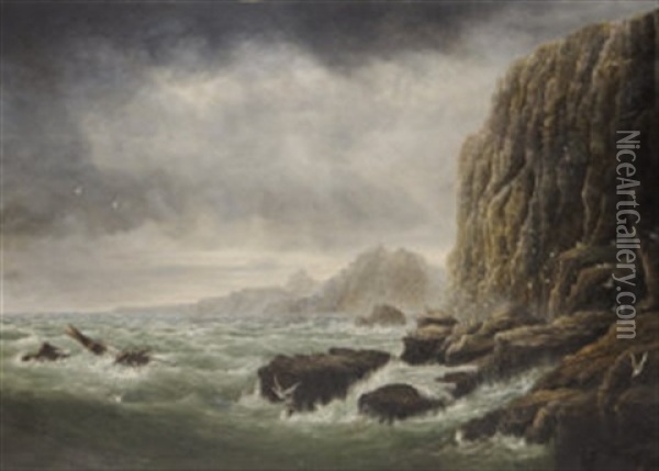 Breezy Morning-lion Rock, Cornwall Oil Painting - John Murphy