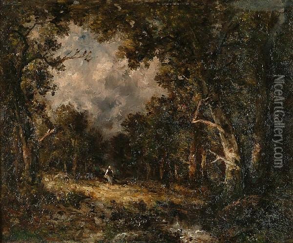 A Figure Walking Across A Clearing Oil Painting - Theodore Rousseau