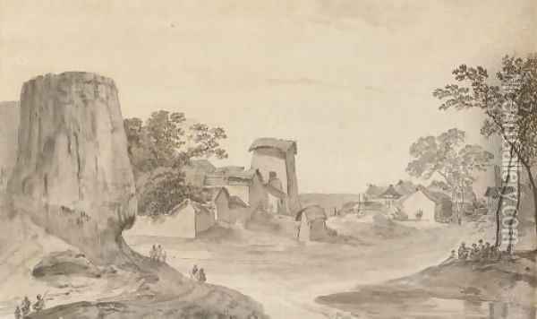 Village of Churnnan on the road from Agra to Delhi Oil Painting - William Daniell RA
