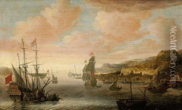 Bateauxneerlandais Dans La Rade D'un Port Mediterraneen Oil Painting - Jacob Knyff