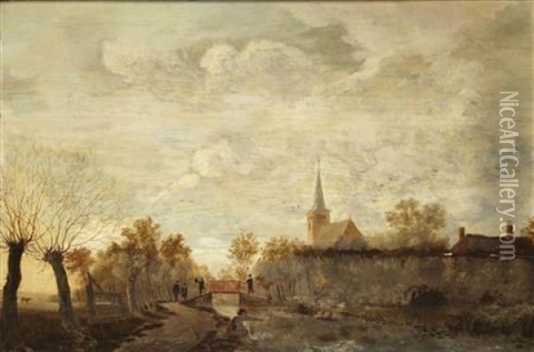 Figures On A Canalside Oil Painting - Egbert Lievensz van der Poel