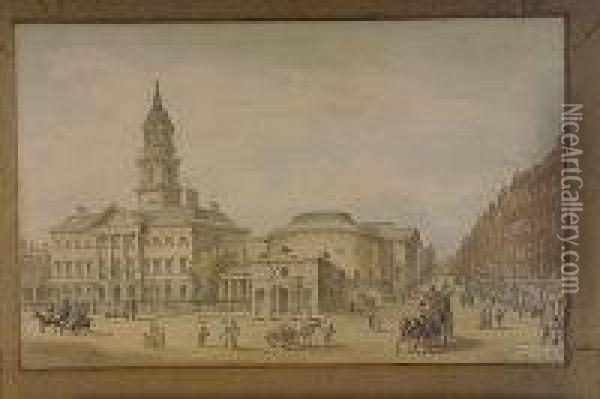 The Lying In Hospital & Rutland Square, Dublin Oil Painting - Samuel Frederick Brocas