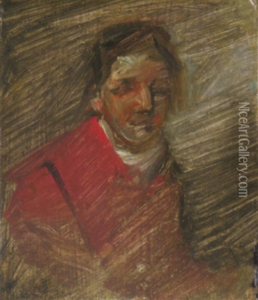 Brustbild Einer Mannlichen Figur In Roter Jacke Oil Painting - Wilhelm Busch