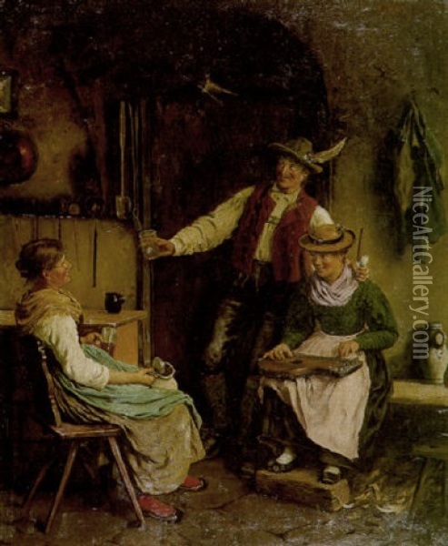 Hausmusik In Der Bauernstube Oil Painting - Emil Rau