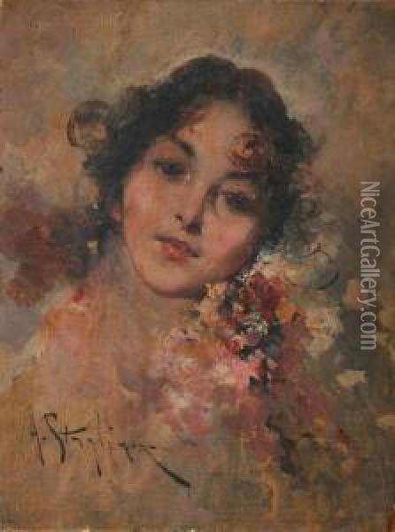 Head And Shoulders Portrait Of A Neapolitan Lady Oil Painting - Arturo Stagliano