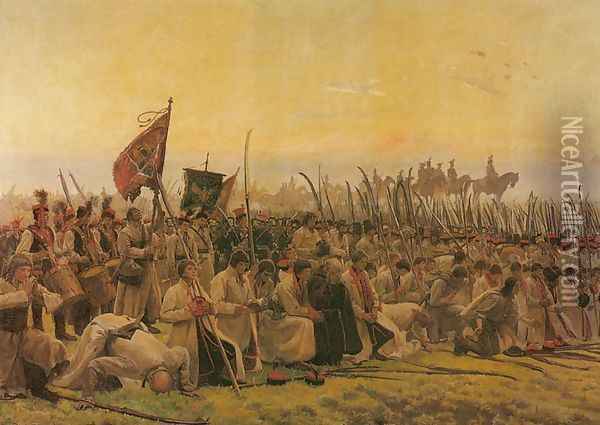 Army at Prayer Before the Battle of Raclawice Oil Painting - Jozef Chelmonski