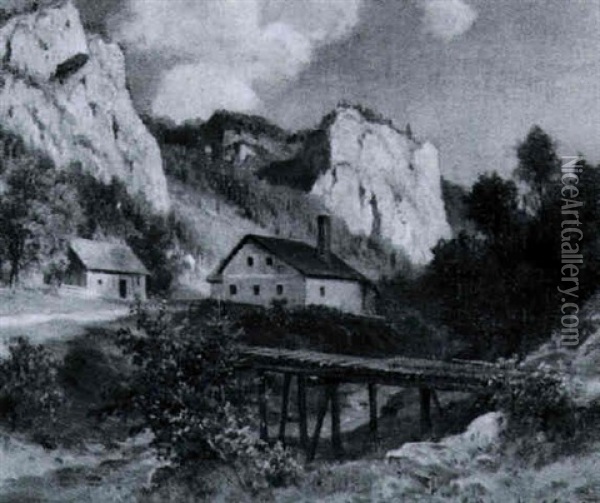 Landschaft Bei Mariazell Oil Painting - Ludwig Georg Eduard Halauska
