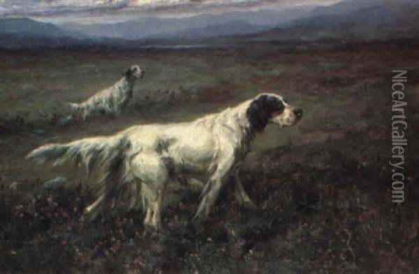 Setters On The Moor Oil Painting - Maud Earl