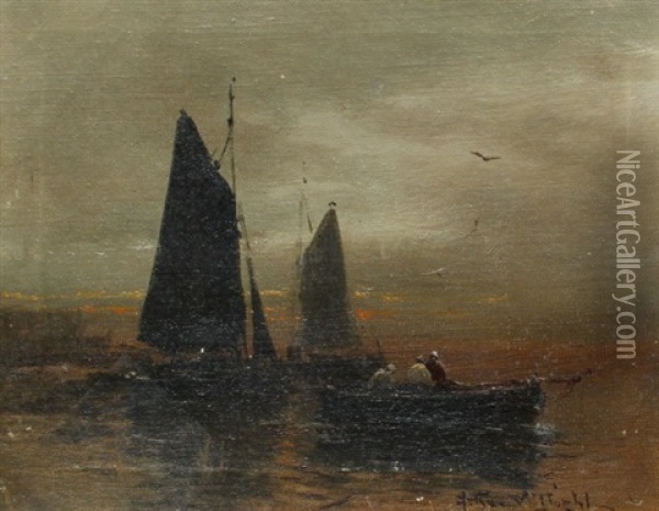 Nocturnal Shoreline Scene Oil Painting - Arthur Vidal Diehl