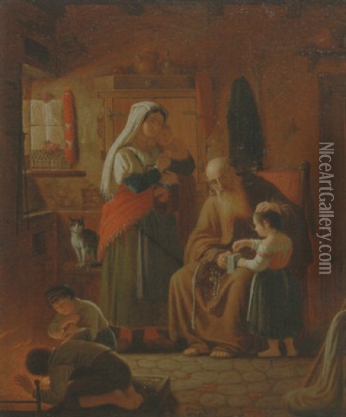 En Gammel Tiggermunk Indsamler Almisse Oil Painting - Peter (Johann P.) Raadsig