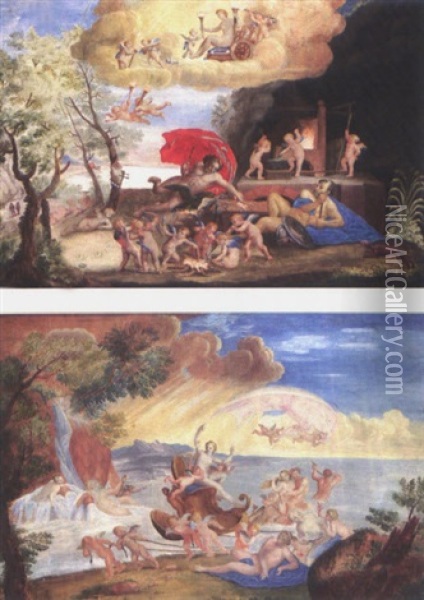 Allegoria Dell'acqua (+ Allegoria Del Fuoco; Pair) Oil Painting - Francesco Albani