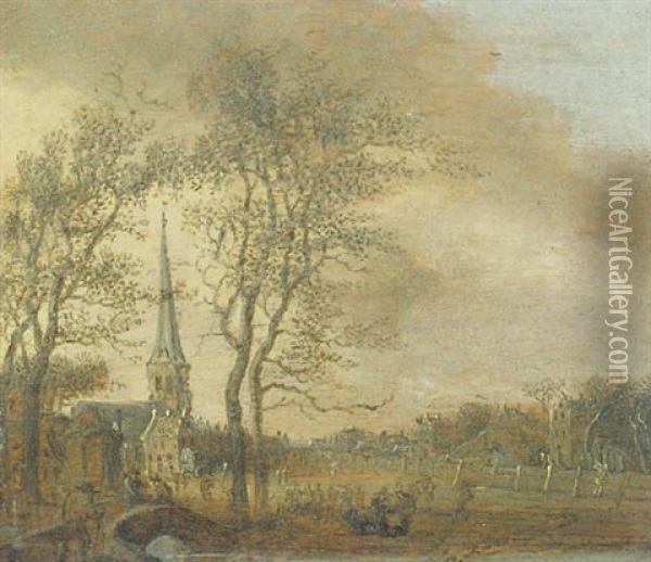 A Village Landscape With The Church At Voorburg Oil Painting - Anthony Jansz van der Croos