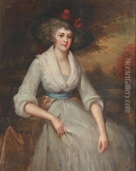 Portrait Of A Lady In A Hat Oil Painting - George Romney