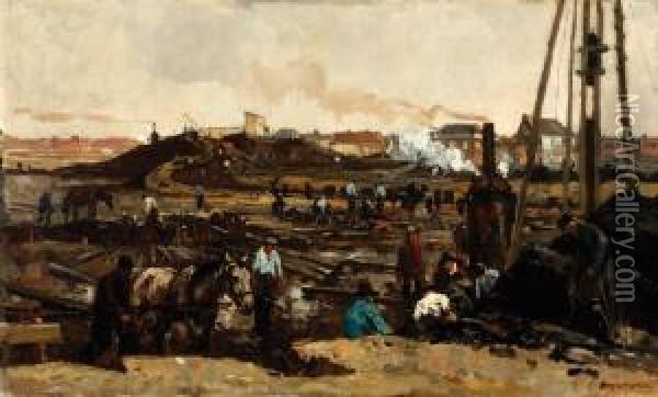 Construction Site In Amsterdam Oil Painting - Frans Langeveld