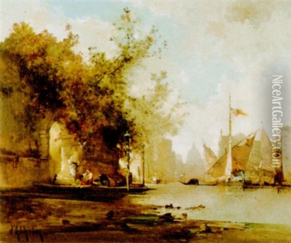 Sonniger Kanal In Venedig Oil Painting - Jean d' Alheim