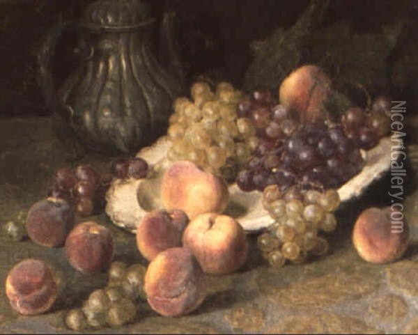 Fruchtestilleben Mit Kanne Oil Painting - Joseph Schuster