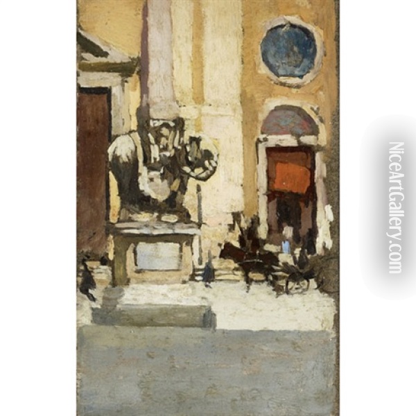 Bernini Monument In Front Of ? Santa Maria Sopra Minerva ?, Piazza Della Minerva, Rome Oil Painting - John Lawson