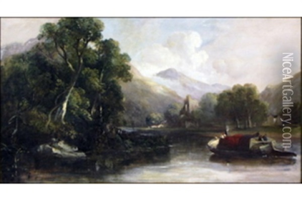 River Landscape With Boats Oil Painting - William James Mueller