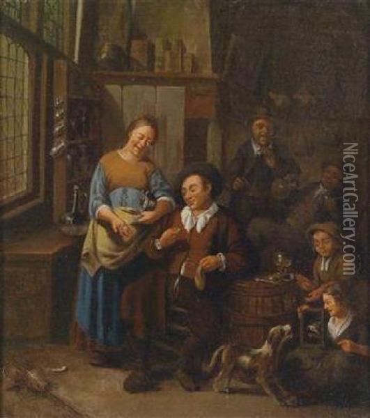 A Tavern Interior With Peasants Oil Painting - Gillis de Winter