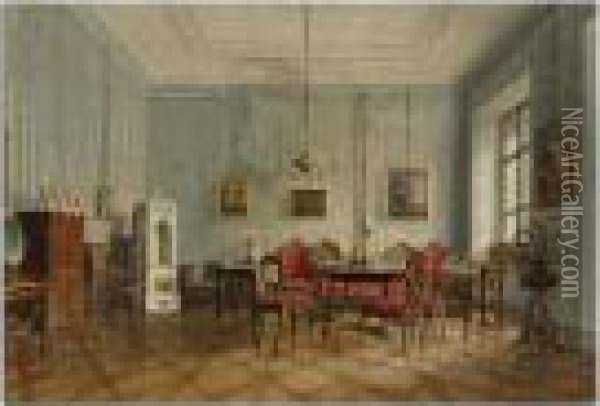Interior Scene With An Elegant Table Set For Tea Oil Painting - Carl Reichert