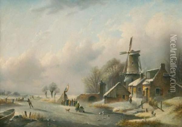 Hollandische Winterlandschaft. Oil Painting - Jan Jacob Coenraad Spohler