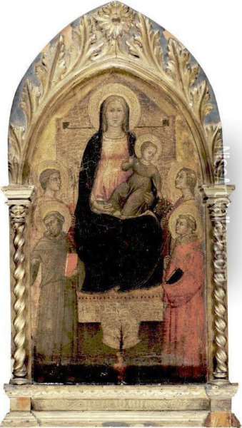 Madonna And Child With Saints Francis, Dorothy, Steven And A Young Male Saint Holding A Spear Oil Painting - Lorenzo Di Niccolo Di Martino