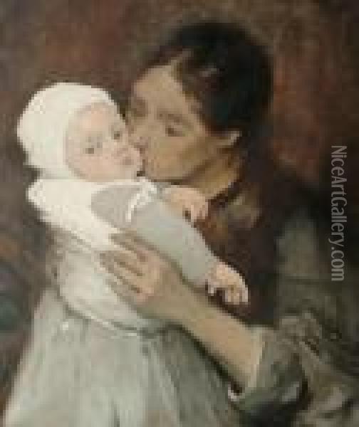 Mother And Child Oil Painting - Pierre Jacques Dierckx