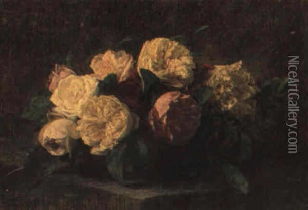 Fleurs - Roses Oil Painting - Henri Fantin-Latour