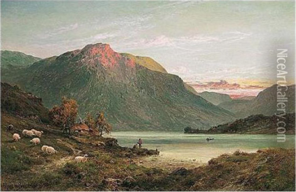 A Scotch Lake Ferry Oil Painting - Alfred de Breanski