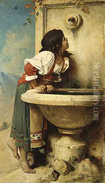 Roman Girl at a Fountain Oil Painting - Leon Bonnat