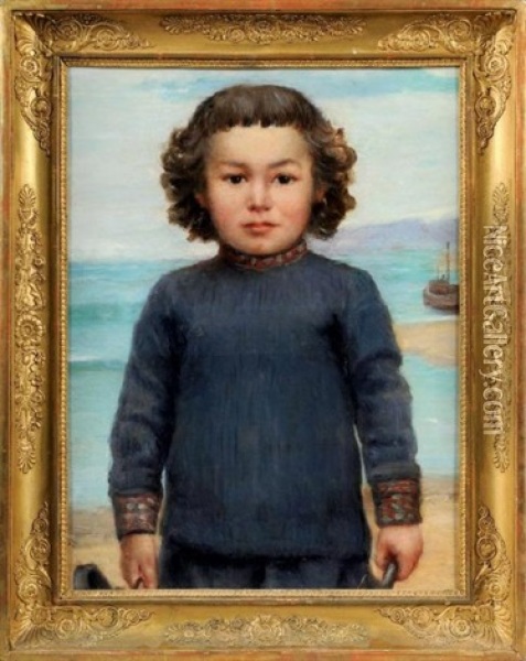 Portrait D'un Enfant Sur La Plage Oil Painting - Henri Farre