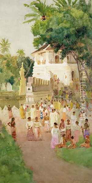 Crowds at a Monument in India Oil Painting - T. Hampson Jones