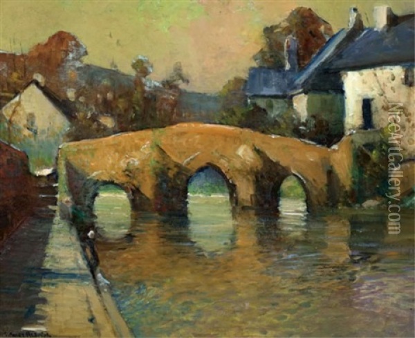 The Flowered Bridge, Quimperle, Brittany Oil Painting - George Ames Aldrich