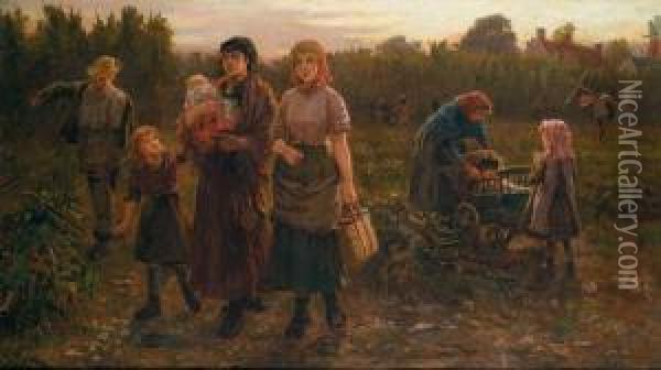 Evening; Return From The Hop Fields Oil Painting - Robert Ponsonby Staples