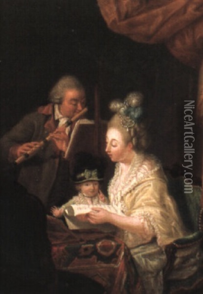 The Music Lesson Oil Painting - Jean Baptiste Bernard Coclers