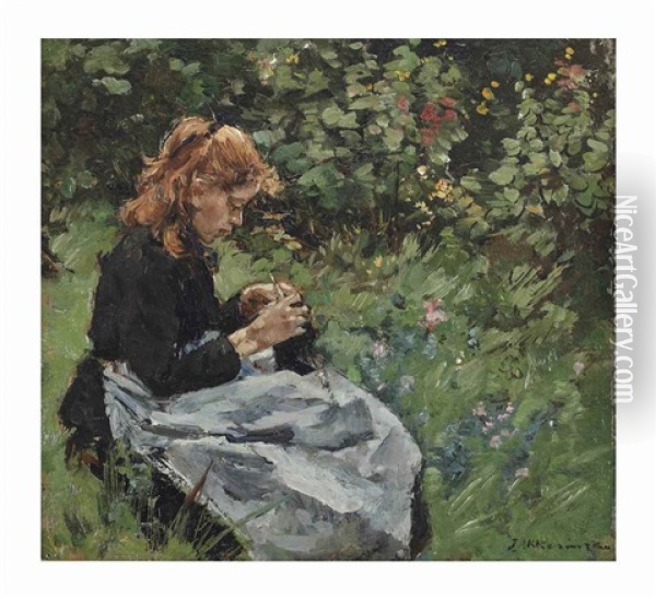 Afternoon In The Garden Oil Painting - Johannes Evert Hendrik Akkeringa