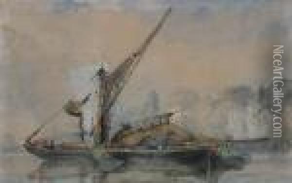 Thames Sailing Barges At Anchor Oil Painting - Edward William Cooke