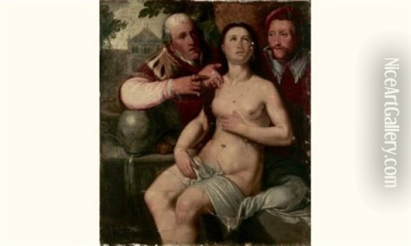 Suzanne Et Les Vieillards Oil Painting - Cornelis Cornelisz Van Haarlem