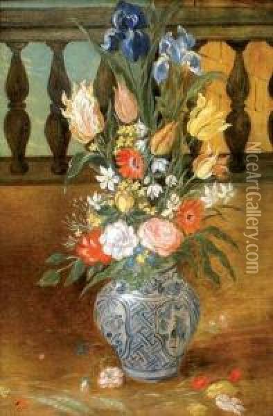 Fleurs Dans Un Vase De Chine. Oil Painting - Jan Iii Van Kessel