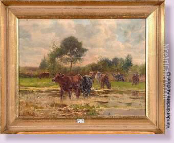 Vaches A La Mare Oil Painting - Constant Troyon