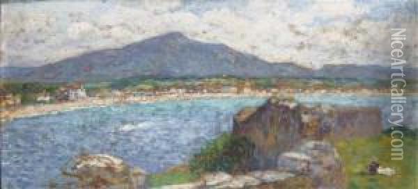 Baie Avec Une Montagne Dans Le Fond Oil Painting - Louis Floutier