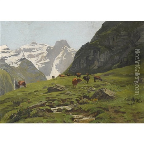 Alpage De Corbassiere Oil Painting - Edouard-Louis-Auguste Metton