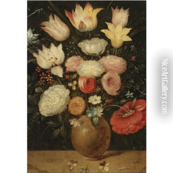 A Still Life Of Various Flowers In A Vase Oil Painting - Jan Brueghel the Elder