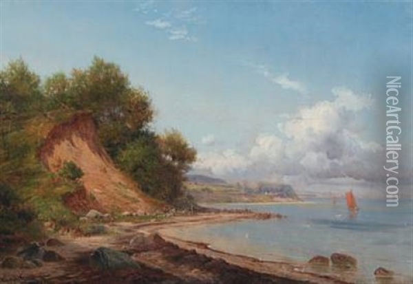 Coastal Scenery With Smal Sailboats Oil Painting - Nordahl (Peter Frederik N.) Grove