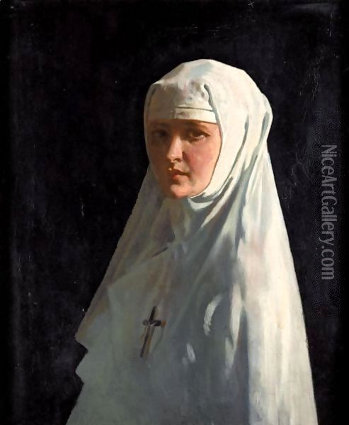 Portrait Of Yvonne Aubicq As A Nun Oil Painting - Sir William Newenham Montague Orpen