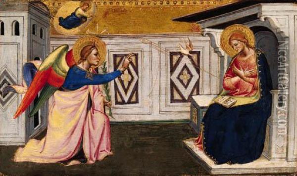 The Annunciation: A Panel From A Predella Oil Painting - Niccolo di Pietro Gerini