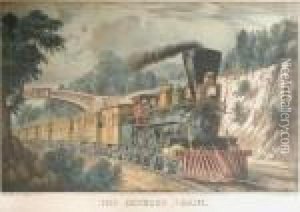 The Express Train Oil Painting - Currier & Ives Publishers